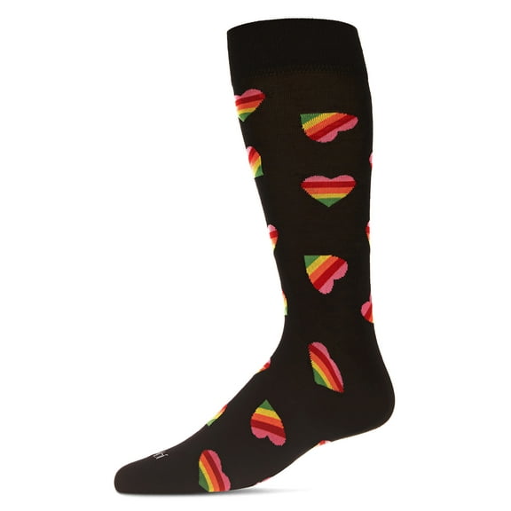 MeMoi Men's Rainbow Heart Bamboo Blend Novelty Crew Sock - Mens - Male, 10-13, Black