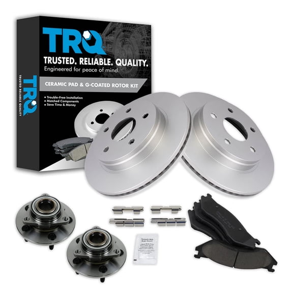 TRQ Front Brake Pad & Rotor Kit Brake Pads Brake Rotor Wheel Hub Bearing Assembly Ceramic Premium G-Coated Fits Select 2003-2005 Dodge Ram 1500