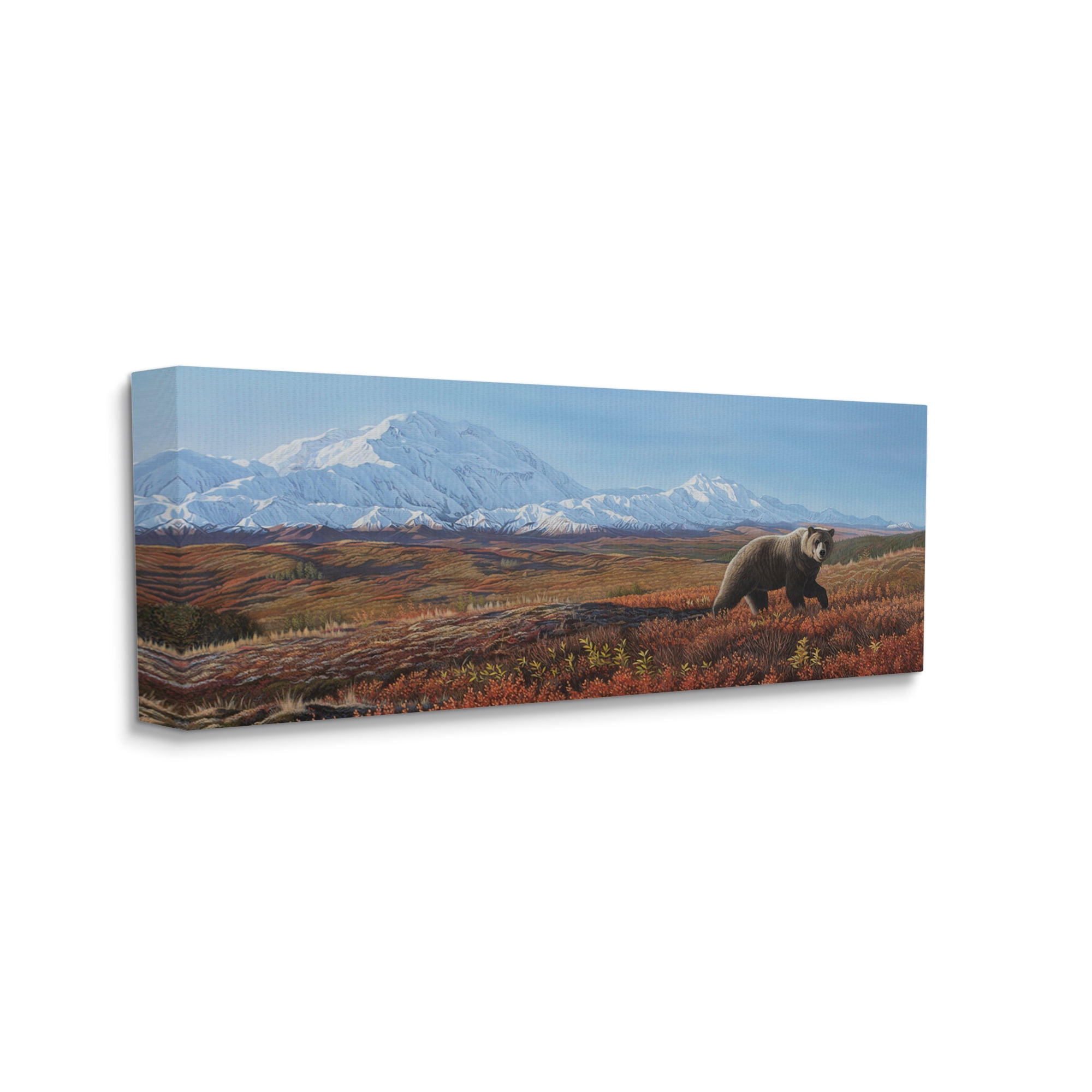 Stupell Industries Bear in Mountain Landscape Animals & Insects Painting Gallery Wrapped Canvas Print Wall Art, 40 x 17