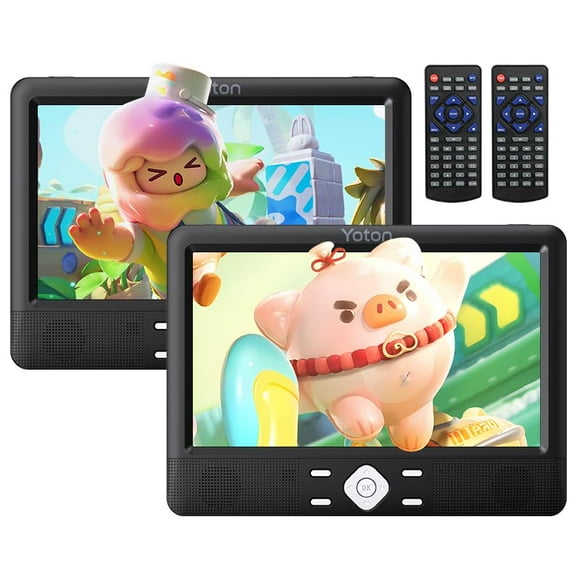 Yoton 10.5" Two Car DVD Players Portable Headrest Dual Screen Play a Same or Two Different Movies with 6 Hours Rechargeable Battery, 2 Mounting Brack