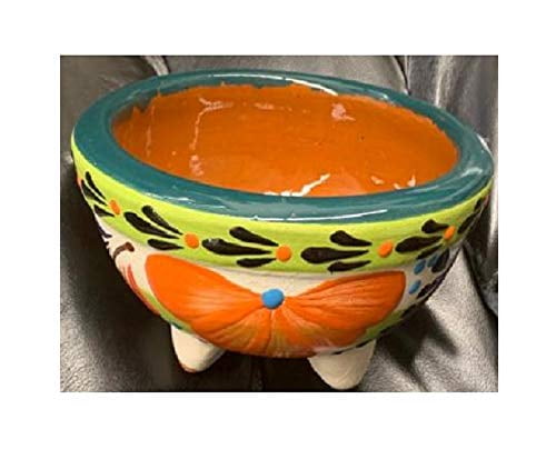 Made in Mexico Hand Painted Glazed Serving Party/Decoration Genuine Mexican Manual Guacamole Salsa Clay Molcajete De Barro Bowl 8' Large