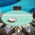 thumbnail image 6 of Teal Green Boho Round Tablecloth, Fitted Table Cover with Elastic for 45"-54" Round Tables, Vintage Ethnic Tribe Abstract Art Table Cloth Outdoor Indoor Dinning Party Waterproof Tablecloths, 6 of 7
