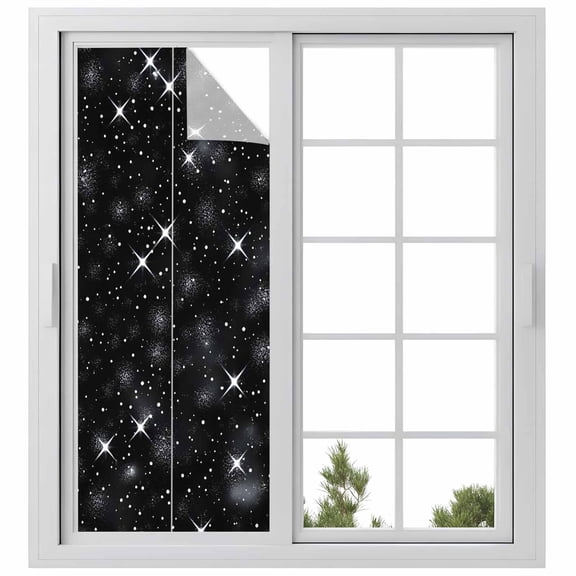 Starry Sky Window Privacy Film, Modern Black Abstract Dots Stars Aesthetic Static Cling UV Sun Blocking Heat Control Window Tint Day and Night, Non-Adhesive One Way Windows Privacy Cover 23.6''x59''