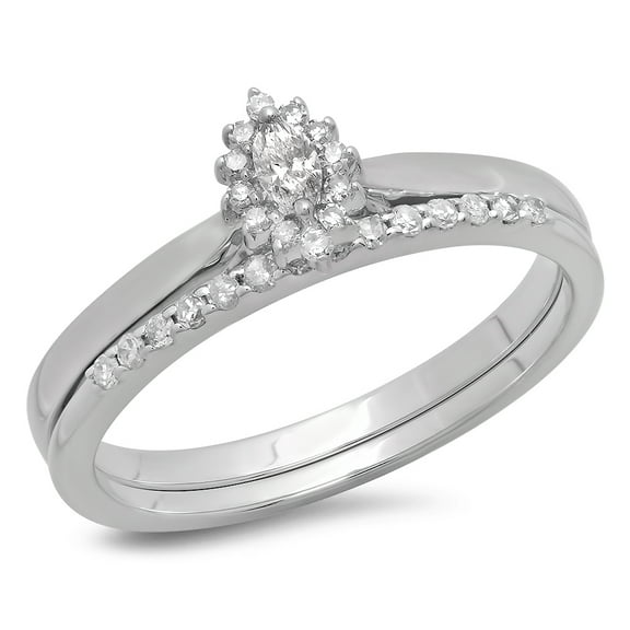 Dazzlingrock Collection 0.25 Carat (ctw) 10K Marquise & Round Cut Diamond Halo Engagement Ring Set 1/4 CT, White Gold, Size 7