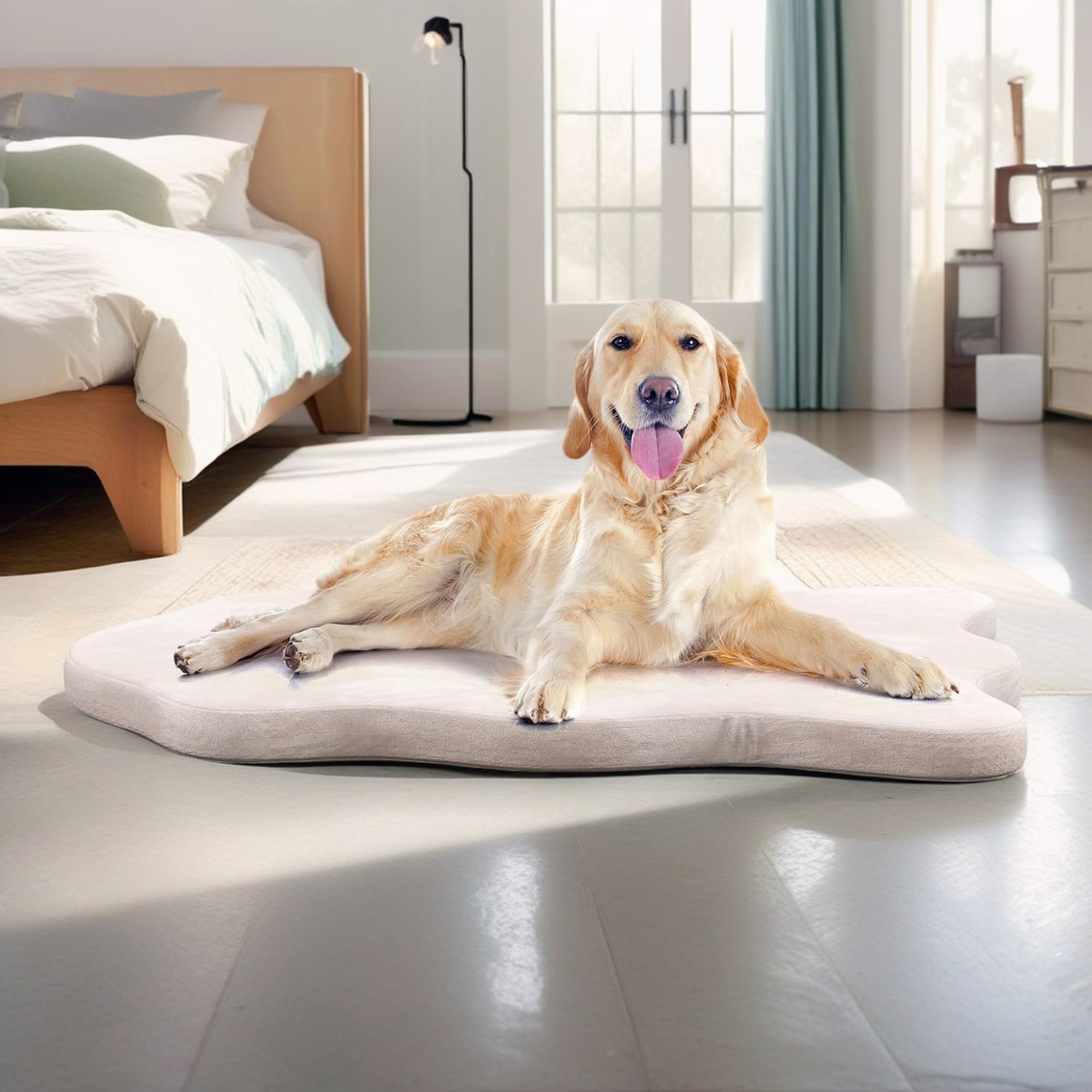 Kadyn 43" Orthopedic Dog Bed with Memory Foam Support for Large Dogs, 3" Thick Memory Foam Pet Bed with Removable Cover, Beige