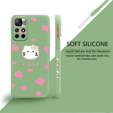 Square Liquid Case For Xiaomi Redmi Note 11 11T 9 9S 8 10 Pro for Redmi 8 9T 9A 9C 10C K40 Shell Hello Kitty Pink Gradient Color