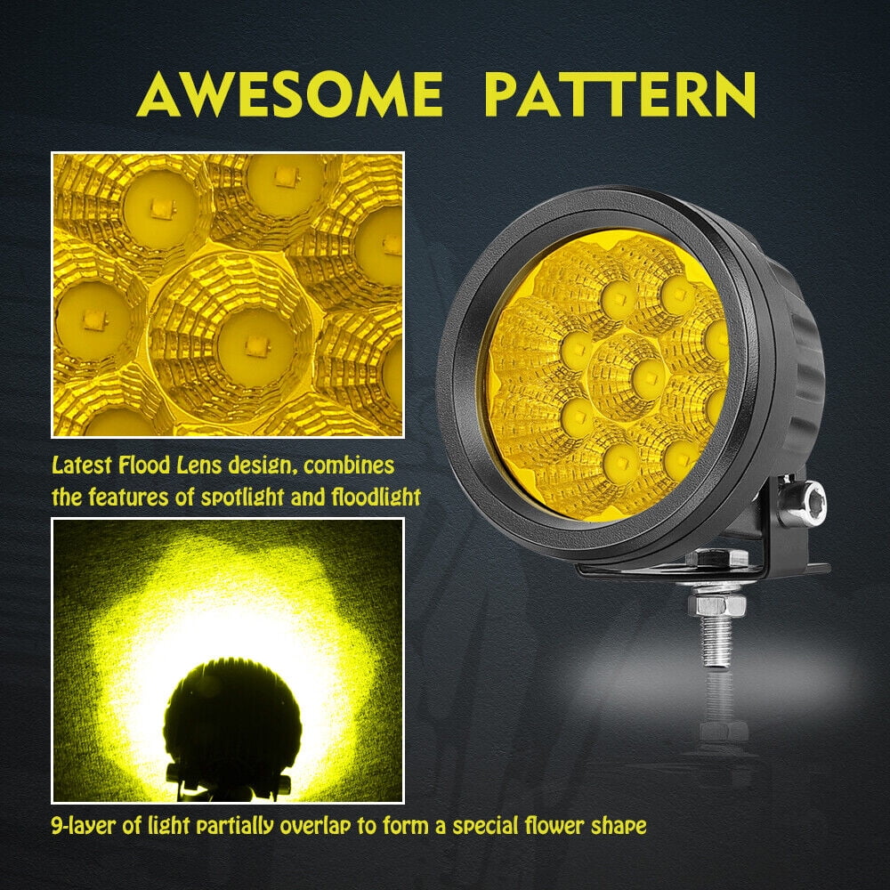 2X 3.5" 90W Round LED Work Light Pods Yellow Spot Flood Headlights Fog Lamp Truck Car JEEP SUV