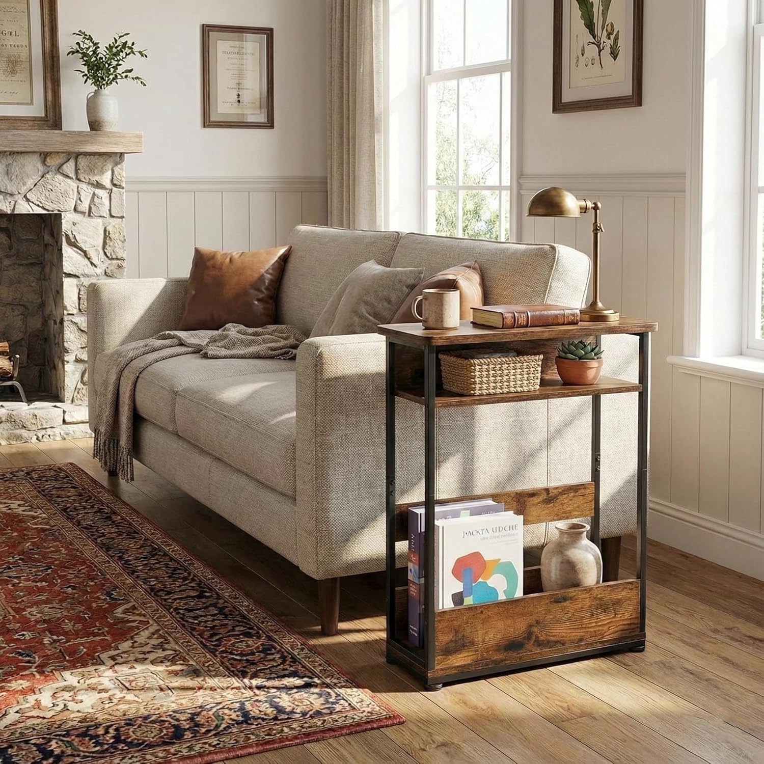 ZEXVIDA 3-Tier Narrow Side Table with Storage Shelves, Brown photo 5