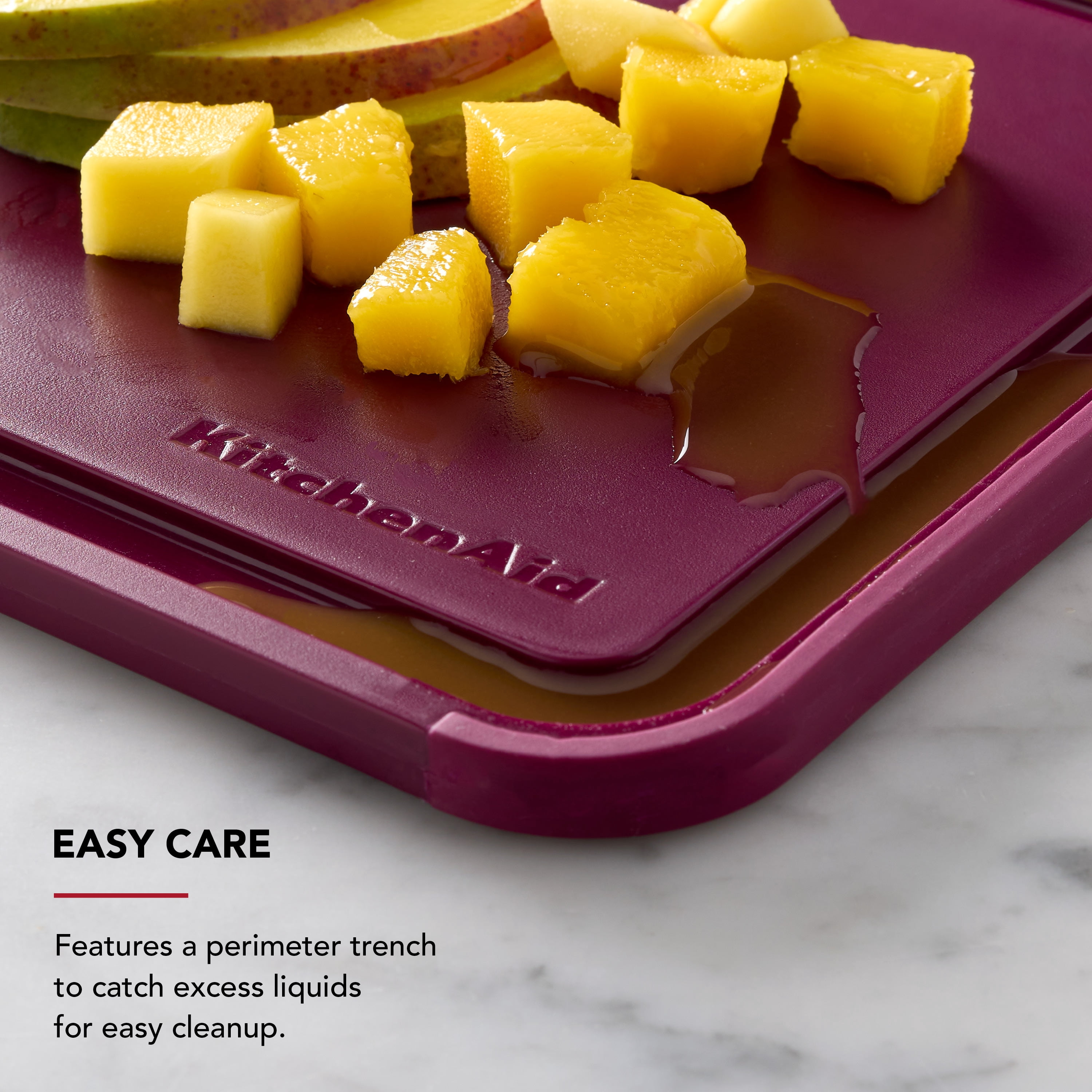 KitchenAid Classic Plastic Cutting Board with Trench, Non-Slip Edges, Dishwasher Safe, 8x10, Beetroot
