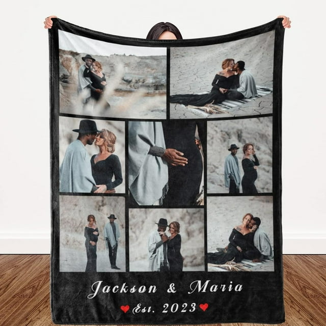 MesaSe Custom Memorial Gift with Photo Text Collage Made in USA 10 Photos Customized Blankets Personalized Throw Using My Own Pictures for Family Mom Dad Kids Wife or Lover - 4 Sizes