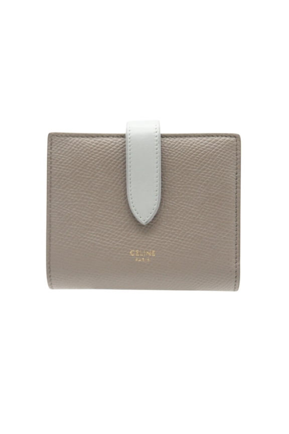 Pre-Owned CELINE Leather Small Strap Wallet in Two-Tone Pebble and Mineral (10H263BRU.10PI) -...