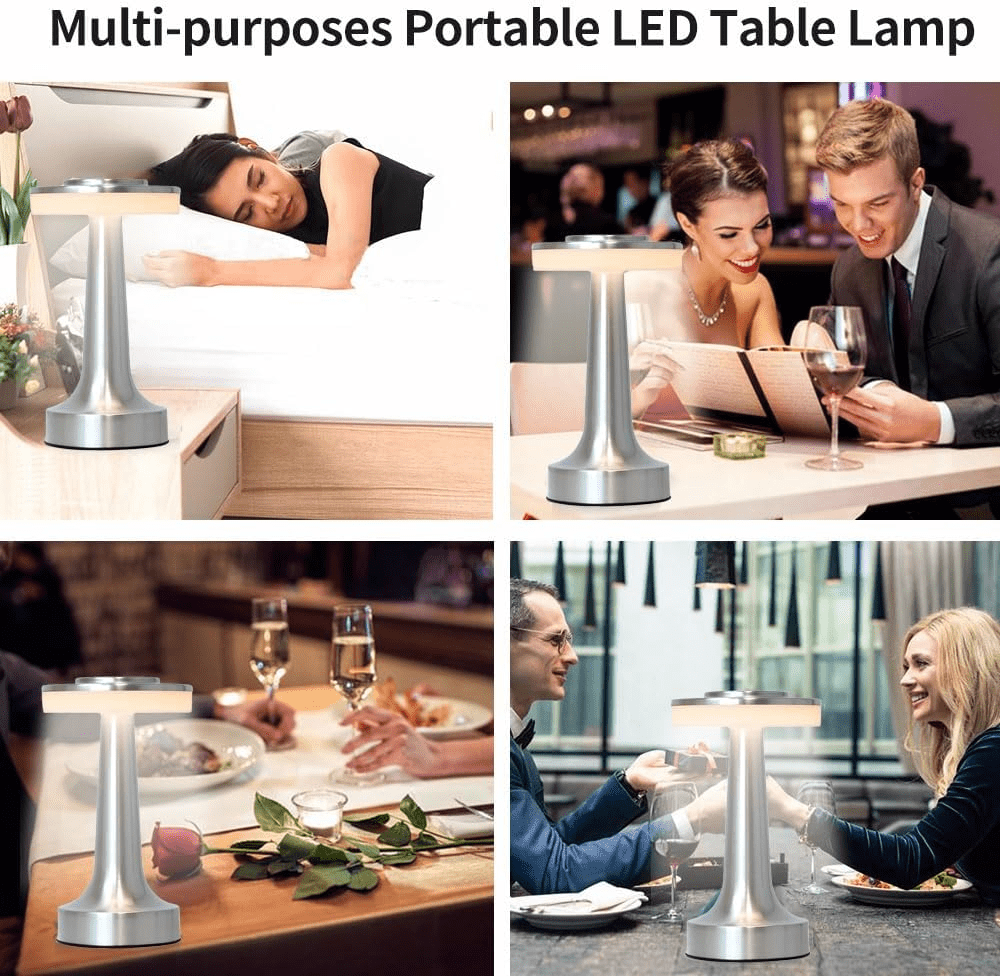 DERCLIVE Led Portable Metal Table Lamp with Touch Sensor 3 Color Stepless Dimming Nightstand Desk Lamp Rechargeable Bedside Lamp