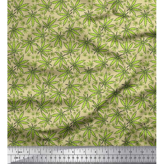 Soimoi Rayon Fabric Chestnut Leaves Decor Fabric Printed Yard 56 Inch Wide