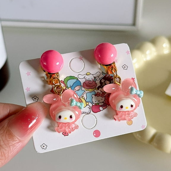 Cartoon Kuromi Hello Kitty Cinnamoroll Ear Clips Earrings Accessories No Piercing High-end Fashion Ear Dangles
