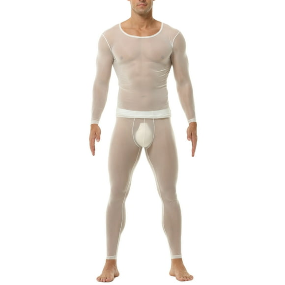 RXMEKW Thermal Underwear Set for Men, Solid Color Long-Sleeve Shirt and Elastic Waist Pants, Close-Fitting Base Layer for Cold Weather