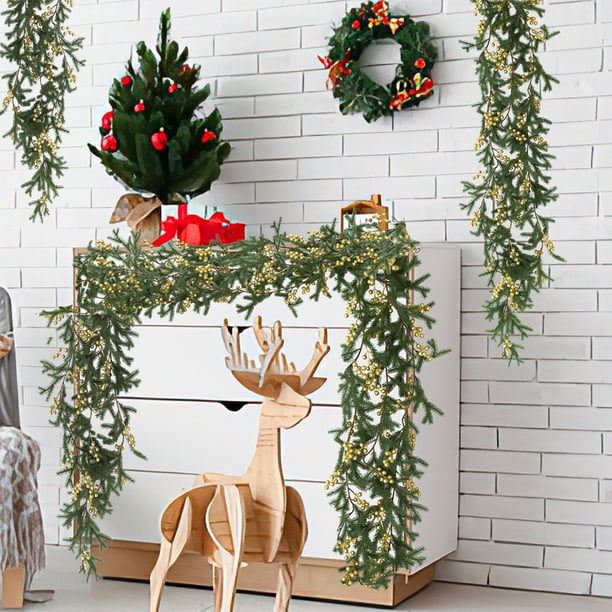 Enredadera artificial de ratán con frutos artificiales | Planta artificial decorativa de 180 cm con luces blancas cálidas integradas para decoración de interiores