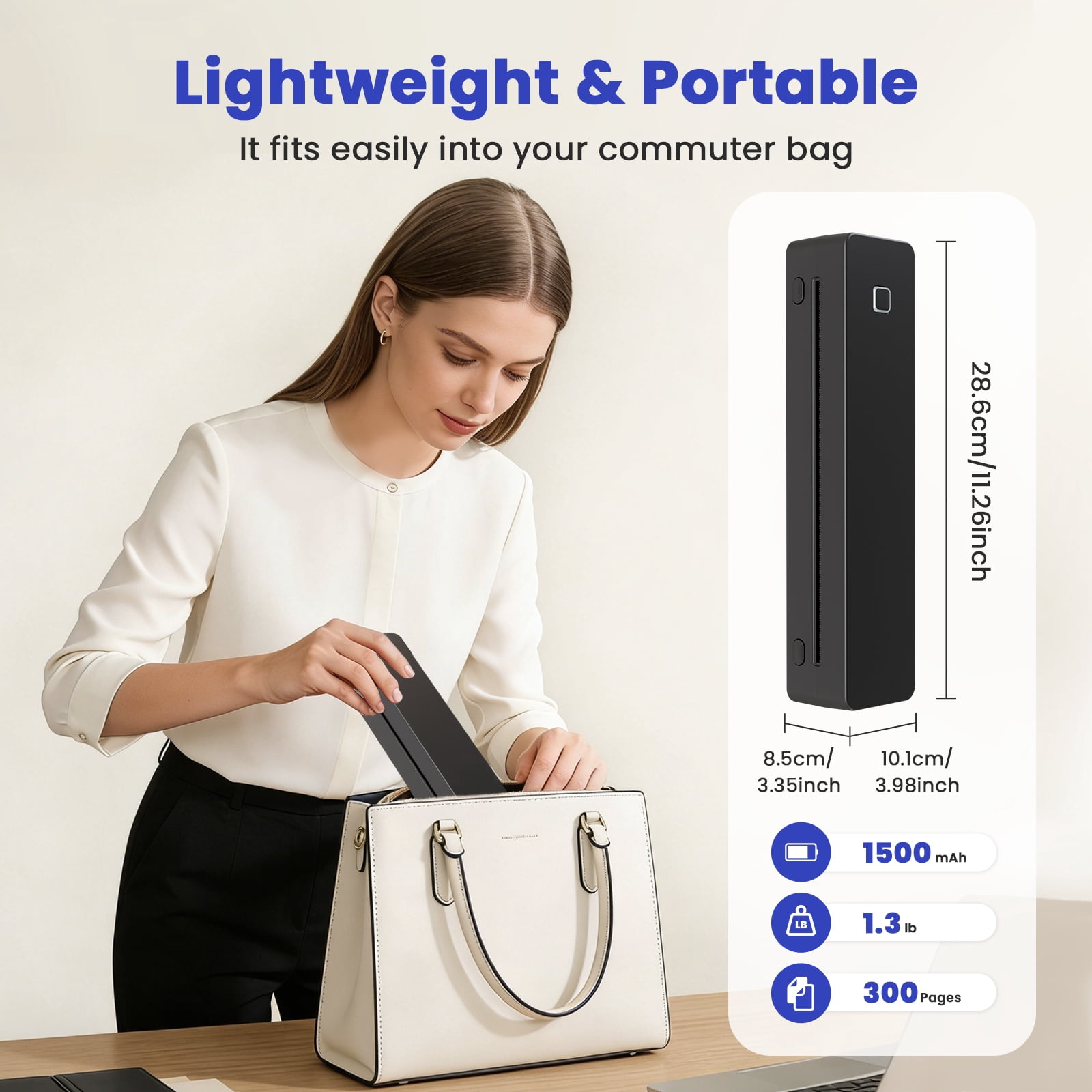 Thermal Printer for Travel, Supports US Letter, A4, A5, B5 Thermal Paper, Portable Wireless Inkless Phone Printer for Home Office, Compatible with Android iOS Phone & Laptop, Black
