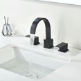 thumbnail image 3 of Widespread 8 Inch Matte Black Bathroom Sink Faucet, Waterfall Black Stainless Steel Bathroom Faucet for Sink 3 Hole, Vanity Lavatory Sink Faucets with Drain & Water Hoses, 3 of 15