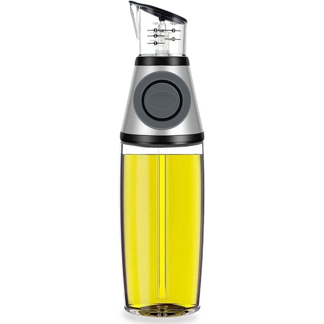 1 botella dispensadora de aceite de oliva de 500 ml, dispensador de aceite de cocina, hervidor de aceite de vidrio transparente graduado JM