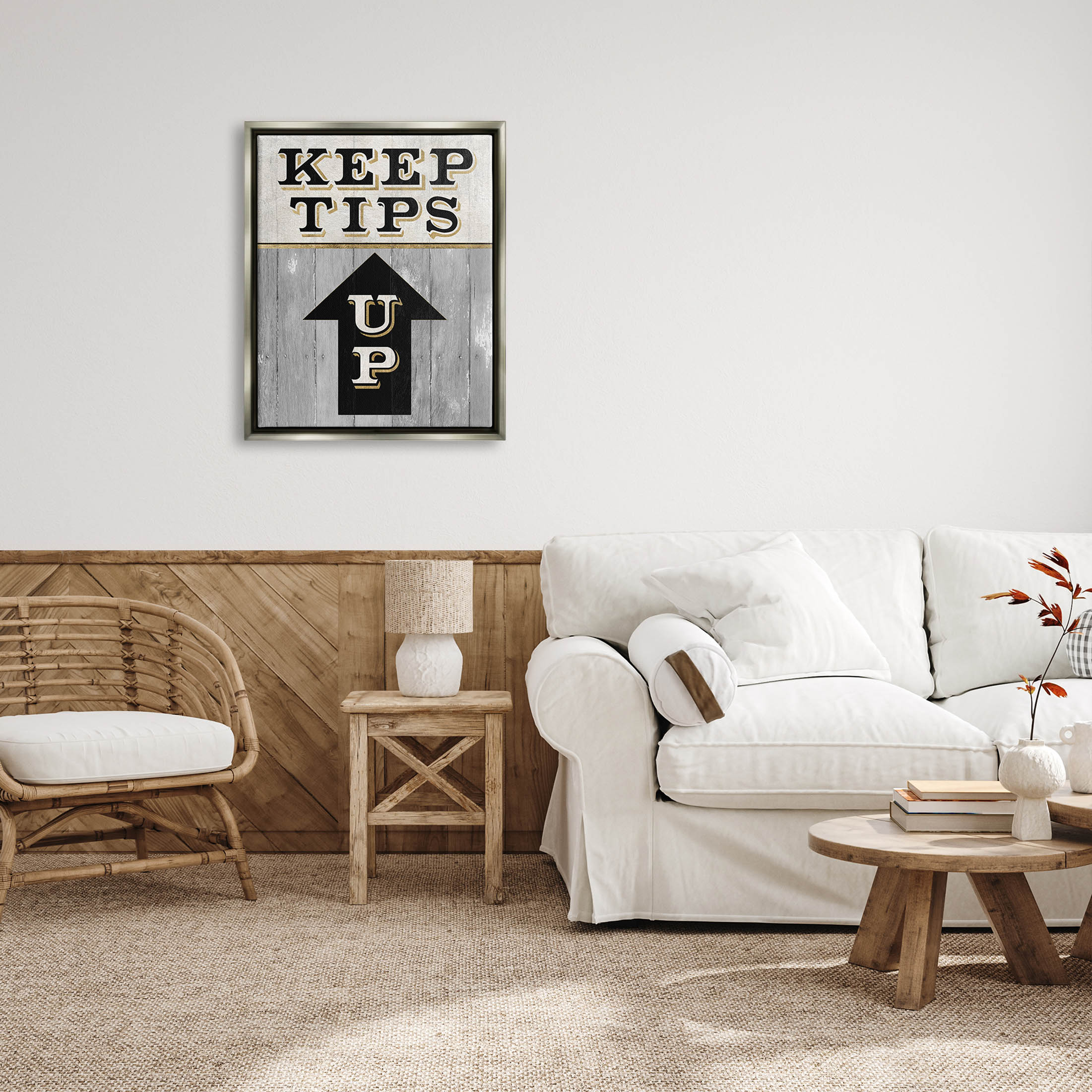 Stupell Industries Keep Tips Up Skiing Sign Graphic Art Luster Gray Floating Framed Canvas Print Wall Art, Design by Livi Finn