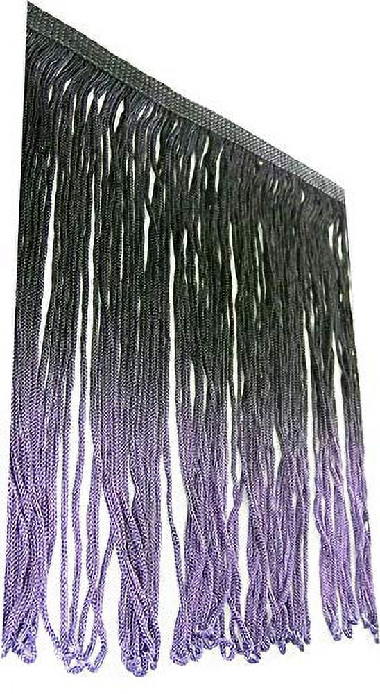 Tie-Dye Ombre Multicolor Chainette Thread Yarn Tonal Loop Fringe- 7" Long -Sewing Quilting Renaissance Dance Hawaiian Costumes Outfit Drapery -Hand Dyed- Black & Purple Shades- 1 Yard