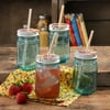 The Pioneer Woman Simple Homemade Goodness 16 Ounce Mason Jar with Timeless Floral Lid & Straw, 4 Count