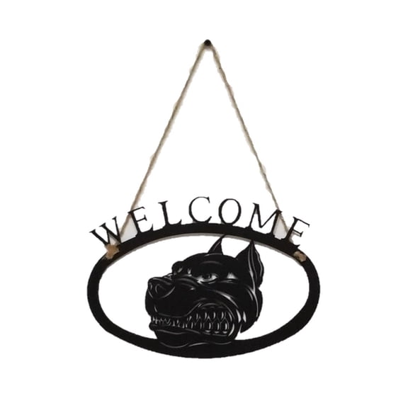 Front Door Iron Large WELCOME Warning Sign Plaque Home Decor Wall Art Unique Metal Mean Bull Dog