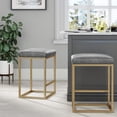 thumbnail image 2 of Nathan James Nelson Backless Pub-Height Kitchen Counter Bar Stool with Faux Leather Cushion and Metal Base, 24", Gray/Gold, 2 of 4