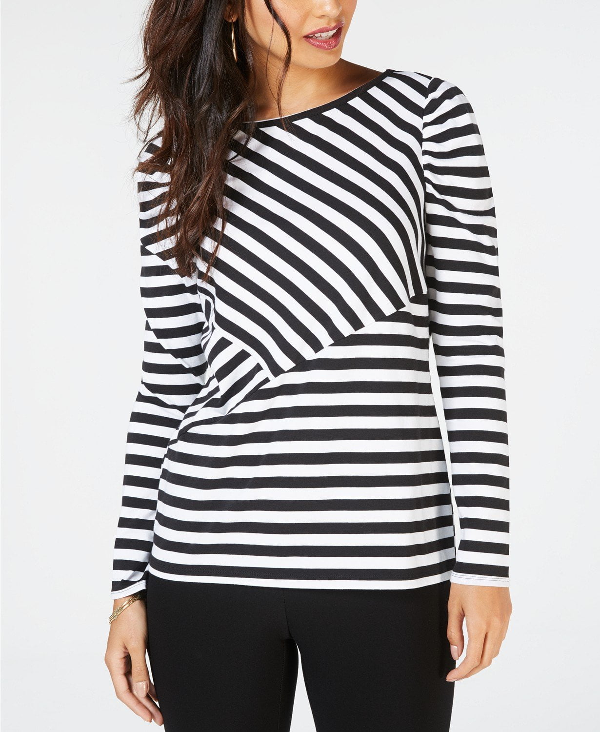 Thalia THALIA SODI Striped Boatneck Top Large Black White Stripe