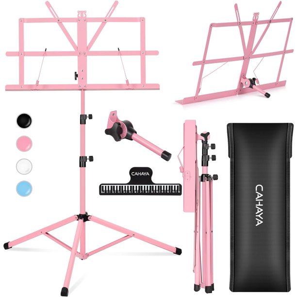 CAHAYA 2 en 1 Atril de partituras plegable reforzado extra estable de doble uso y soporte para libros de escritorio, liviano, portátil, ajustable con bolsa de transporte, atril de metal con soporte pa