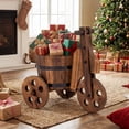 thumbnail image 4 of Gymax 2PCS Rustic Wood Tricycle Planter w/Barrel Pot & Drainage for Patio Garden, 4 of 10