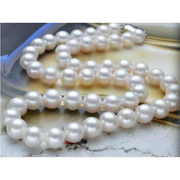 EOEMY Genuine Natural 10-11mm Akoya White Real Round Pearl Necklace 17-40'' Aaa-40”
