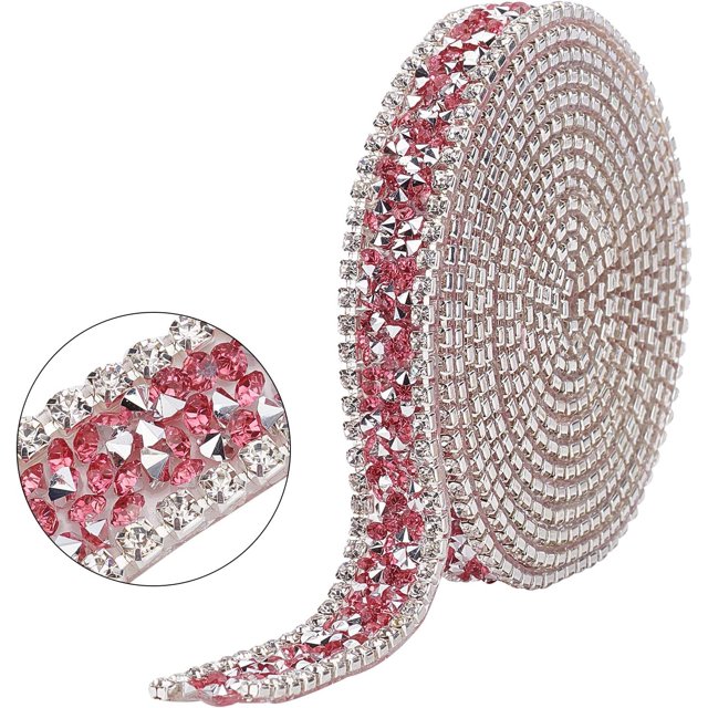 Cinta de diamantes de imitación de 2 yardas con purpurina y fijación en caliente, cinta de diamantes de imitación rosa para tartas de boda, cumpleaños, manualidades y decoraciones.