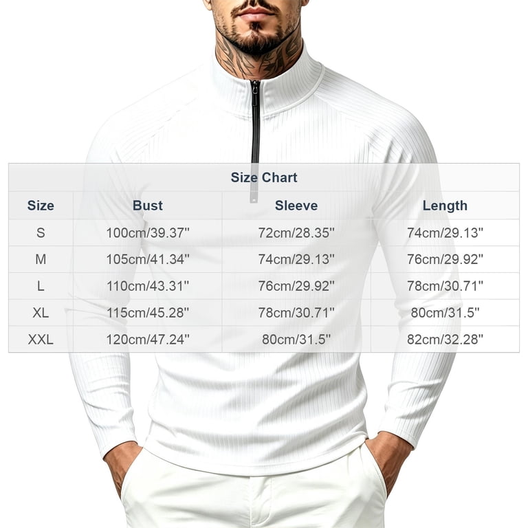 QSXADF Long Sleeve Shirts for Men Ribbed Knit 1/4 Zip Up Stand Collar ...