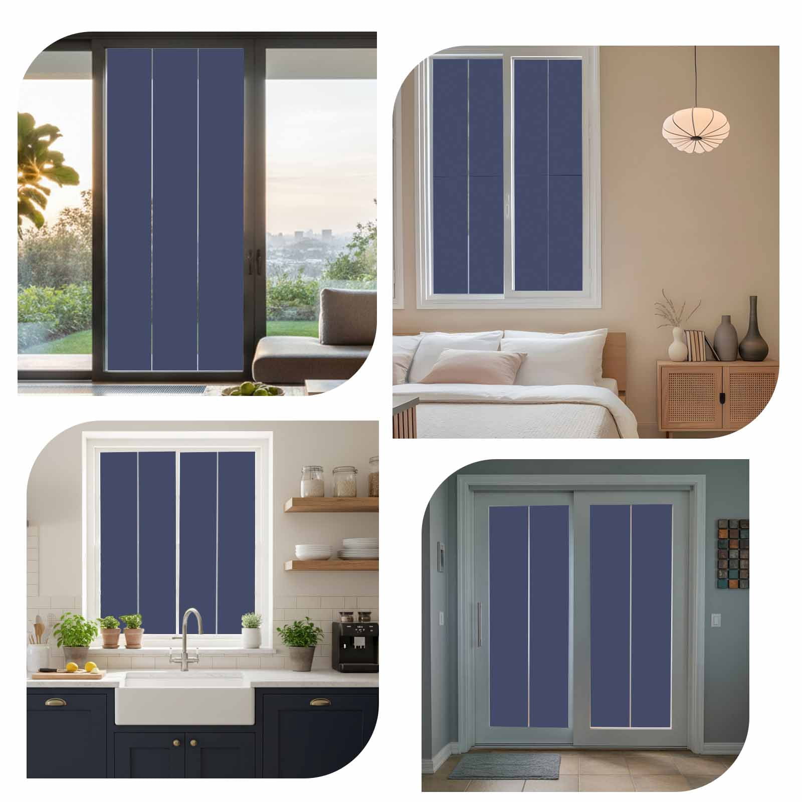 Pure Dark Blue Window Privacy Film, Simple Solid Color Static Cling UV Sun Blocking Heat Control Window Tint Day and Night, Non-Adhesive Reusable One Way Windows Privacy Cover 23.6''x59''
