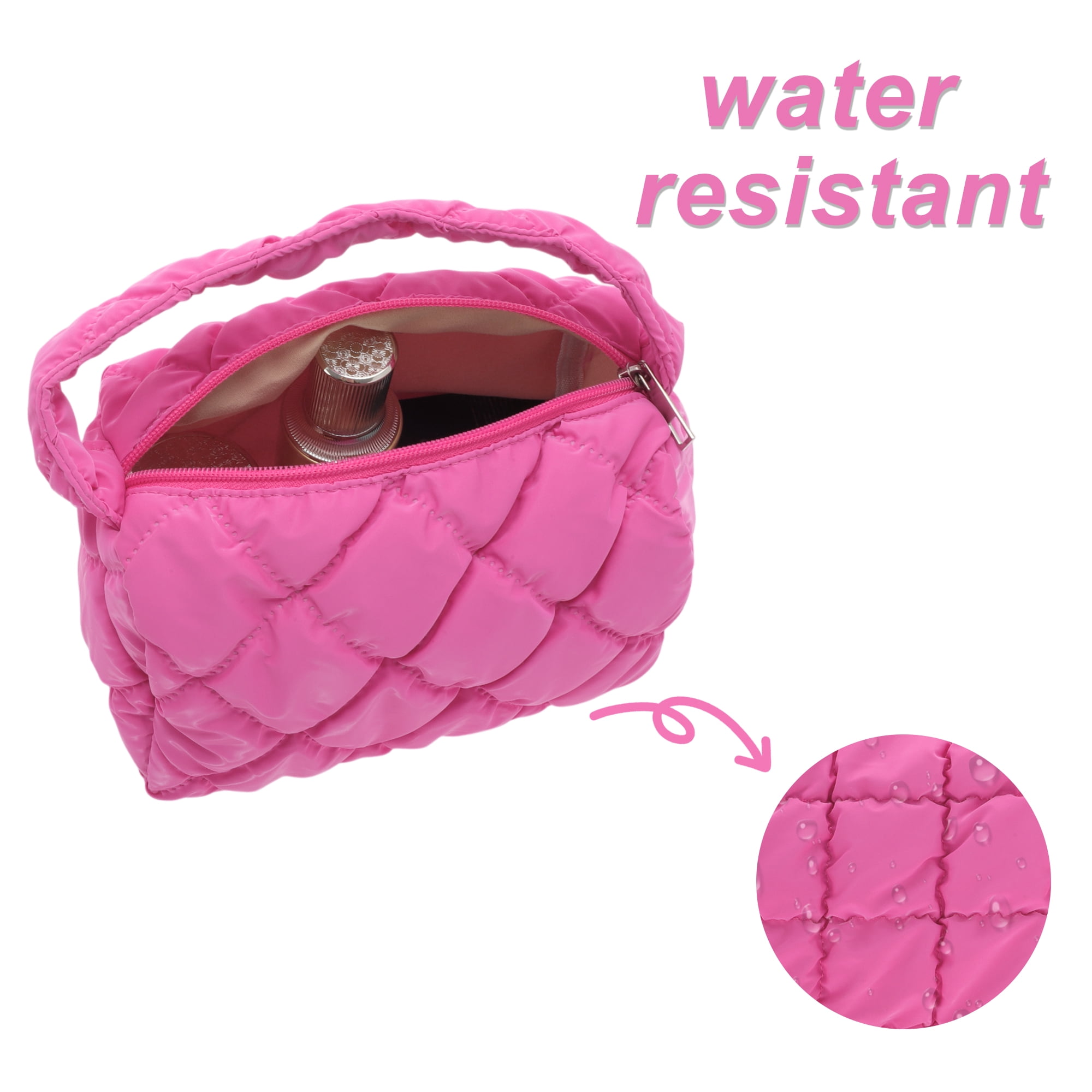 Unique Bargains Makeup Bag, Quilted Cosmetic Organizer, Travel Pouch for Women, Rose Red