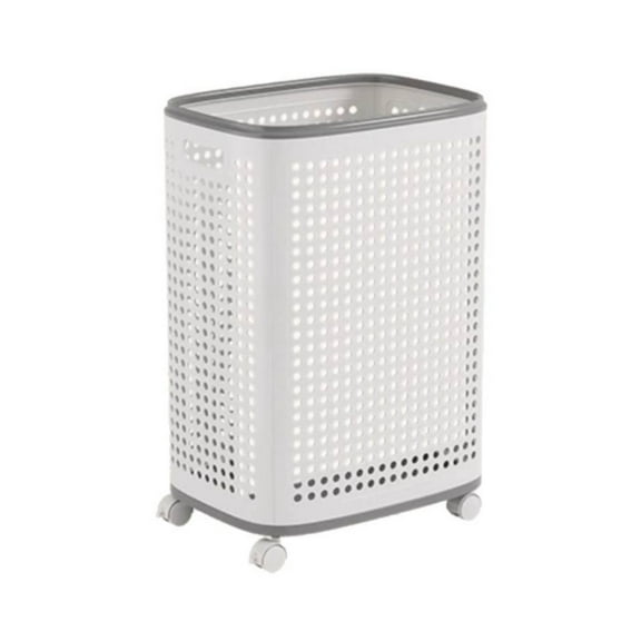 Sentk 67L Large Rolling Laundry Hamper with Wheels & Handle - Mobile Storage Basket for Teens, Adults, Dorm, Bathroom, Bedroom - White Plastic Organizer Bin