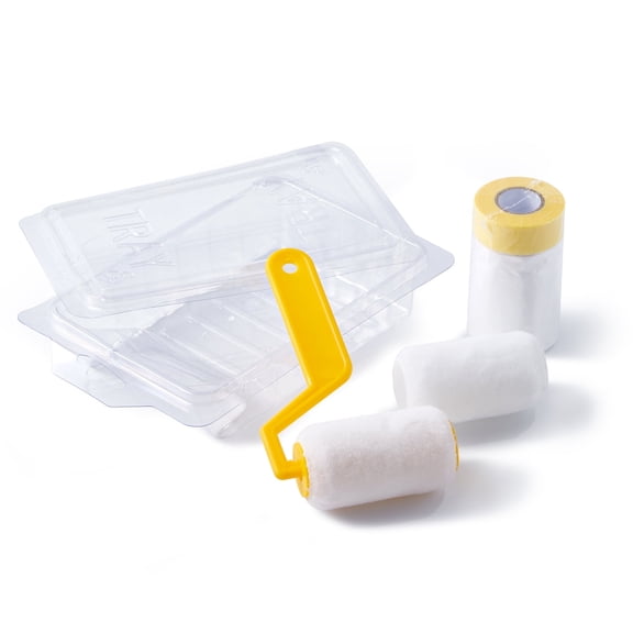 VOOMEY 2 Inch Small Paint Roller Kit with Pre-Taped Masking Film, Foam Art Paintbrushes Set for Staining, Varnishing, Finishing, Touchup and DIY Craft Projects
