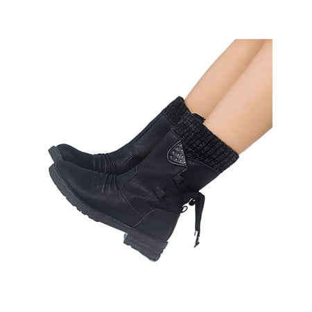 

Rockomi Ladies Side Zip Boot Elastic Bootie High Top Ankle Boots Womens Non-Slip Comfort Breathable Round Toe Black 7