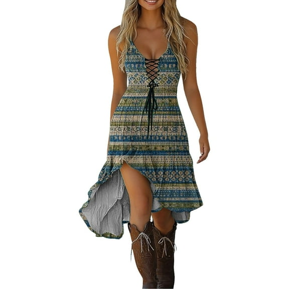 LEKODE Western Cowgirl Dress for Women Cowgirl Dress Pirate Dress Wrap Dress Wedding Guest Dress Wedding Guest Dresses Flowy Dresses for Women Blue L