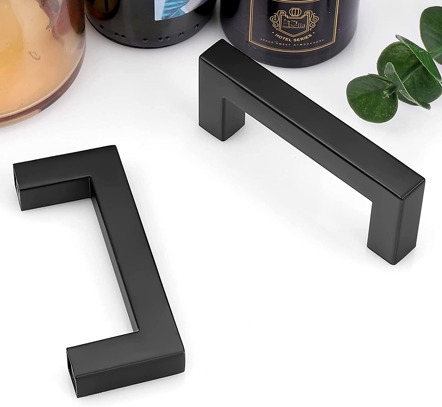 JJEAN-(10 Pack) Matte Black Drawer Handles 3-1/2 Inch(90mm) Hole Center Square Cabinet Pulls Stainless Steel Kitchen Cabinet Hardware 4 Inch(102mm) Overall Length Handle Pulls