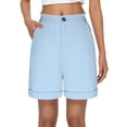 thumbnail image 2 of Clearance! Women's Bermuda Shorts 2025 Summer High Waisted Pocket Shorts Plus Size Business Casual Dressy Shorts Blue M Size, 2 of 8