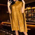 thumbnail image 7 of VEKDONE Women's Glitter Mini Dress Mock Neck Cloak Sleeve Cocktail Shimmering Elegant Dresses Wedding Guest Party Evening Dress Gold XL, 7 of 7