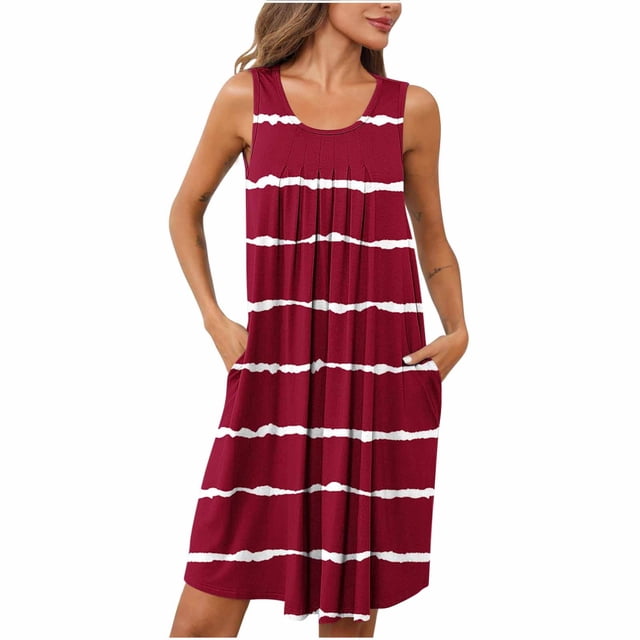 Jgppe Chemise de Nuit pour Femmes Décontractée Imprimée Sans Manches Col Rond avec Poches Plissée