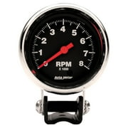 AutoMeter 2893 Traditional Chrome Tachometer; 2-5/8 in.; Black Dial Face; Chrome Bezel; Fluorescent Red Pointer; White Incandescent Lighting; Electric Air-Core; 0-8000 RPM;