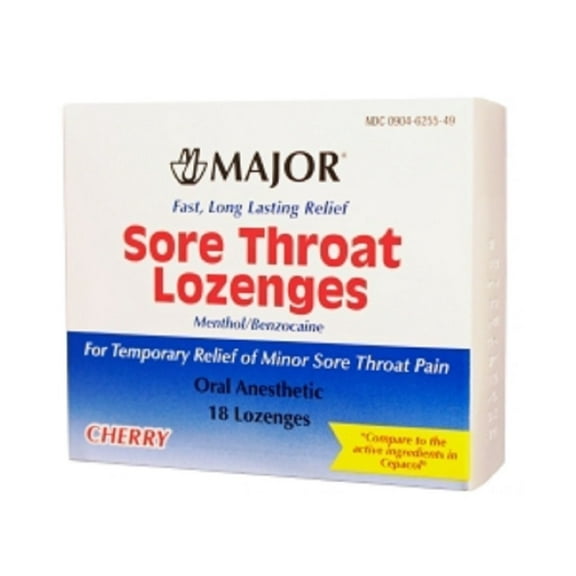Major Sore Throat Loz Cherry Benzocaine-15 Mg Red 18 Lozenges