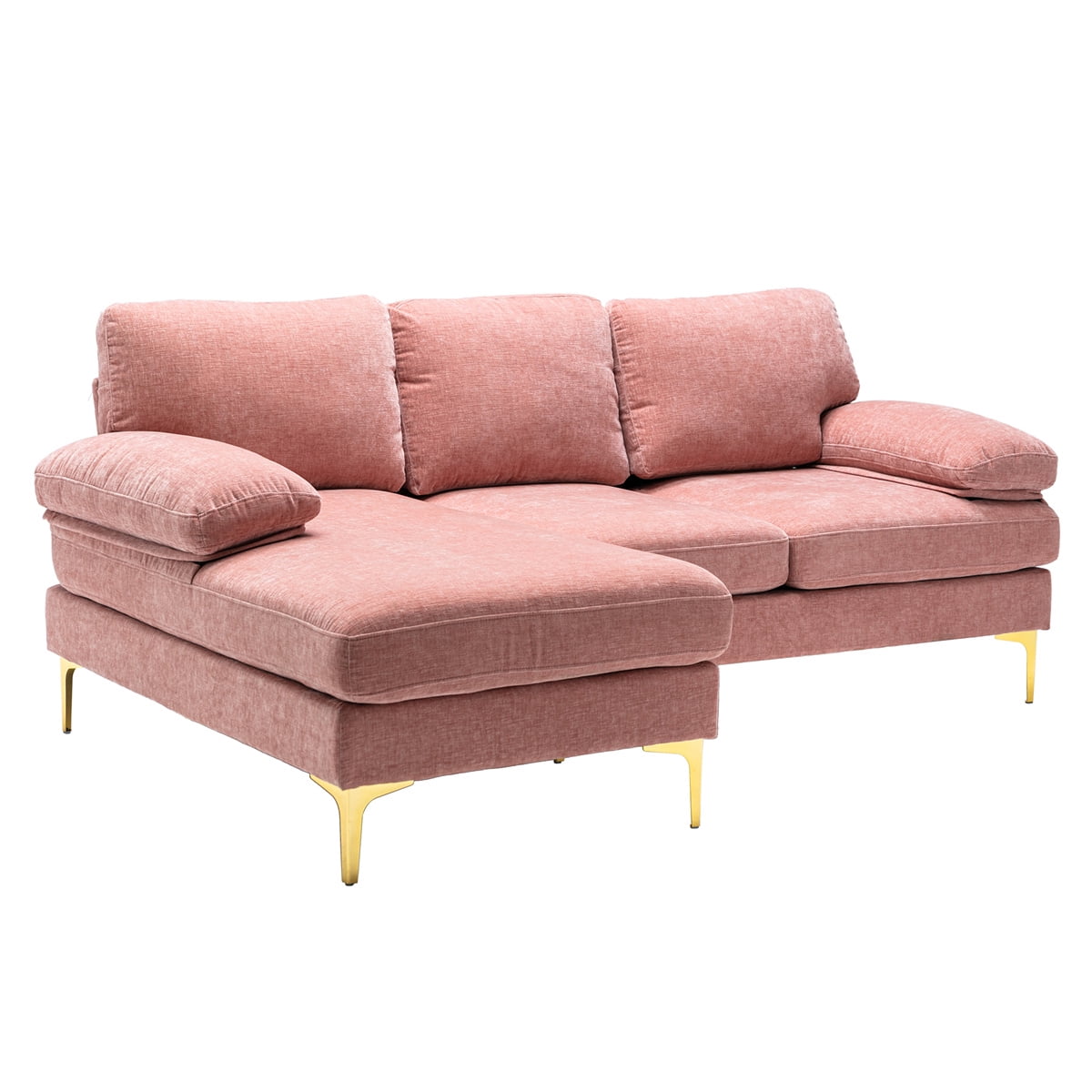 Modern Sectional Living Room Sofa, L Shaped Chaise with Metal Legs and