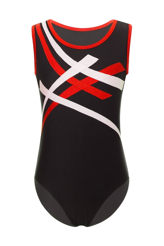 Kids Sport Athletic Leotard Shiny Dance Bodysuit Boys Sleeveless Colorblock Unitard Training Red 16
