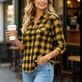 thumbnail image 6 of Lenpel Long Sleeve Shirts for Women Fall Plaid Collared Button down Shirts with Pockets Fashion Curved Hem Tops(Yellow,X-Large), 6 of 7