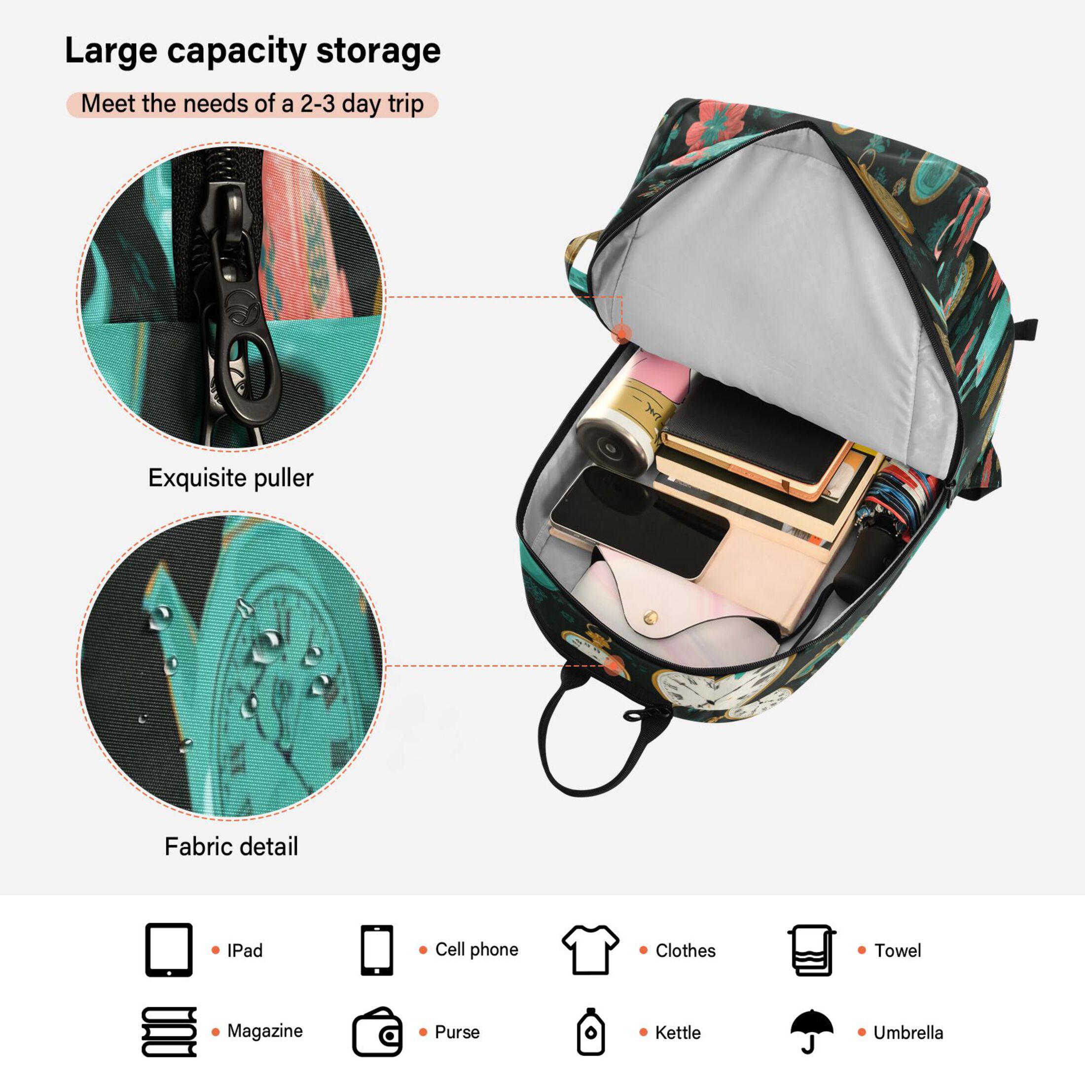 2 Racquet Holder Tennis Backpack Tennis Racket Covers Gym Bags Teal and Coral Vintage